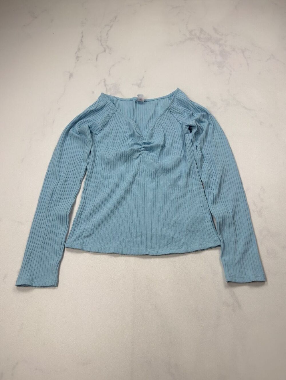 Old Navy Ribbed Blouse Light Blue Modern Minimalist Fitted - Womens M